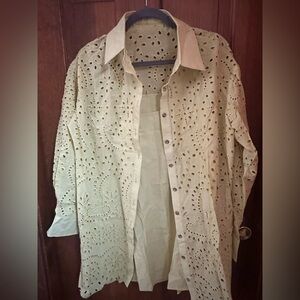 Olive Eyelet Button-Up Shirt